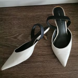 zara leather loafer with gold kitten heels
